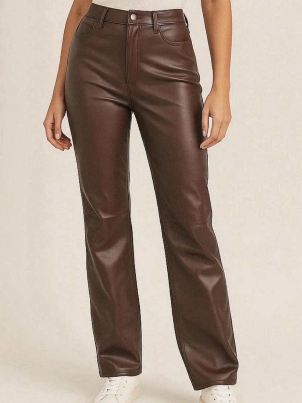 Abercrombie & Fitch The 90s Straight Ultra High Rise Vegan Leather Pants Brown